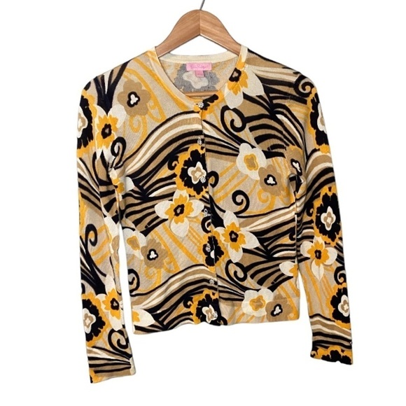 Lilly Pulitzer Retro Floral Mod Swirl Crystal Button Cardigan - Picture 2 of 14